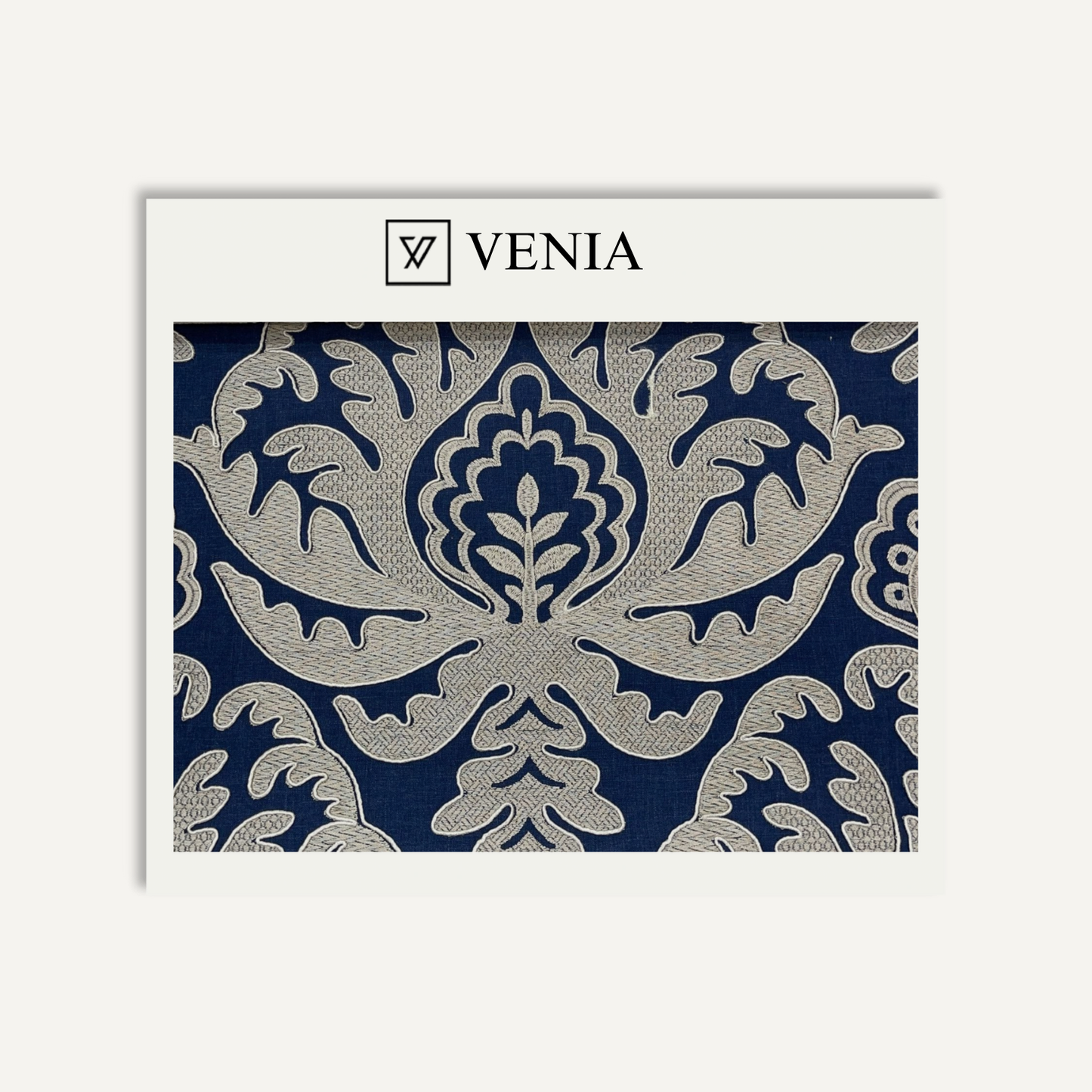 Indigo damask royale upholstery fabric swatch by Venia Home