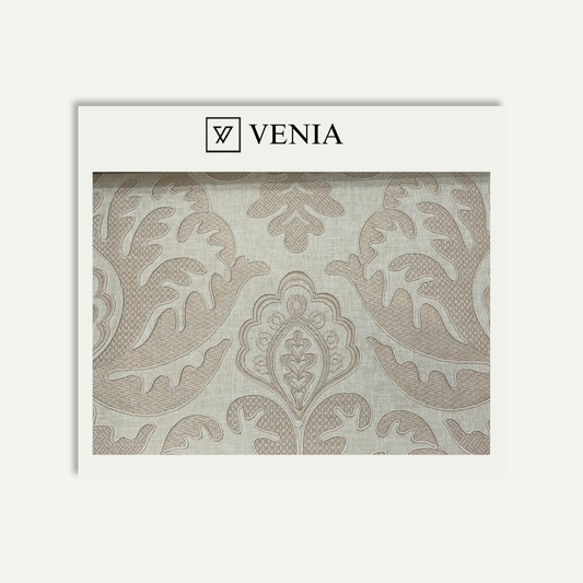 Taupe damask royale upholstery fabric swatch by Venia Home