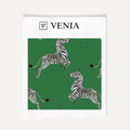 Bottle green dancing zebra upholstery fabric swatch by Venia Home
