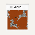 Deep terracotta dancing zebra upholstery fabric swatch by Venia Home