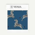 Indigo dancing zebra upholstery fabric swatch by Venia Home