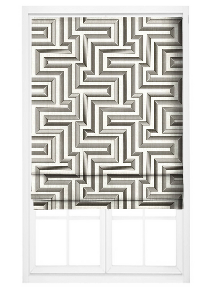 Close-up detail of ivory and black deco maze III fabric