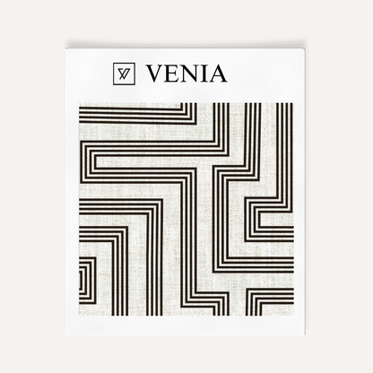 Ivory and black deco maze III upholstery fabric swatch by Venia Home