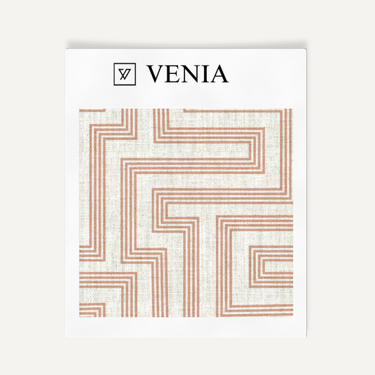 Ivory and blush pink deco maze III upholstery fabric swatch by Venia Home