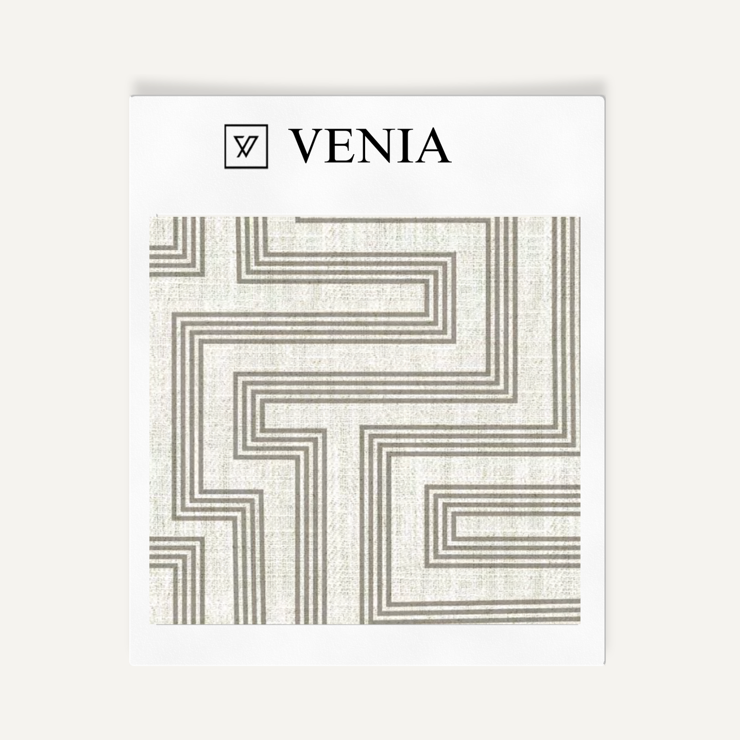 Ivory and greige deco maze III upholstery fabric swatch by Venia Home
