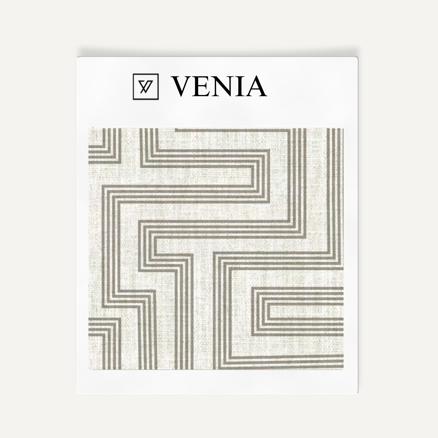 Ivory and greige deco maze III upholstery fabric swatch by Venia Home