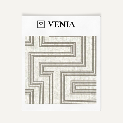 Ivory and greige deco maze III upholstery fabric swatch by Venia Home