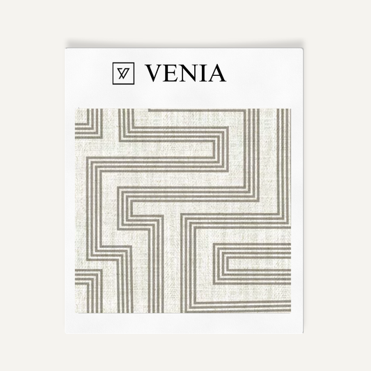 Ivory and greige deco maze III upholstery fabric swatch by Venia Home