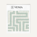 Ivory and jade green deco maze III upholstery fabric swatch by Venia Home