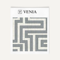 Ivory and navy deco maze III upholstery fabric swatch by Venia Home