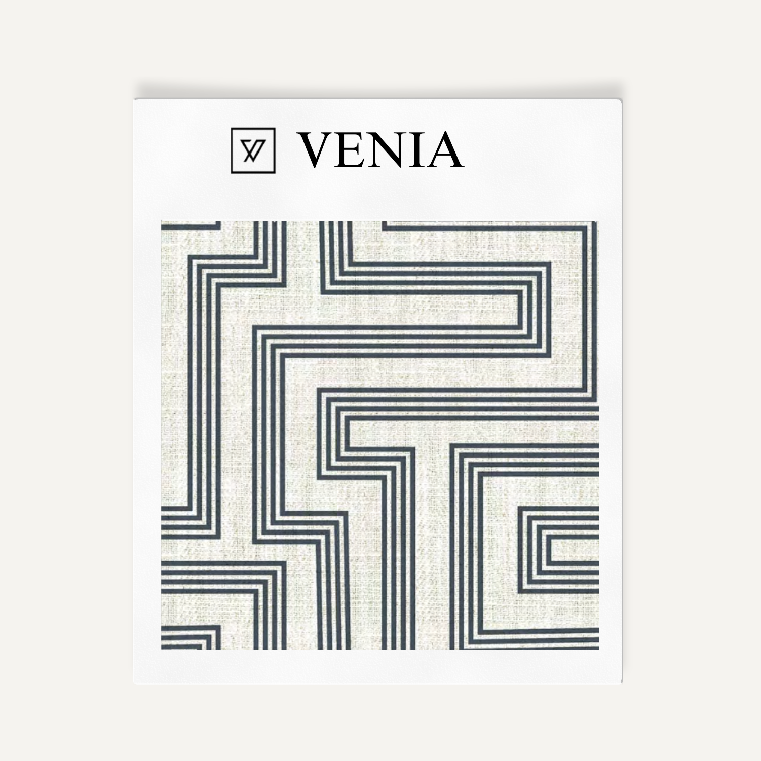 Ivory and navy deco maze III upholstery fabric swatch by Venia Home