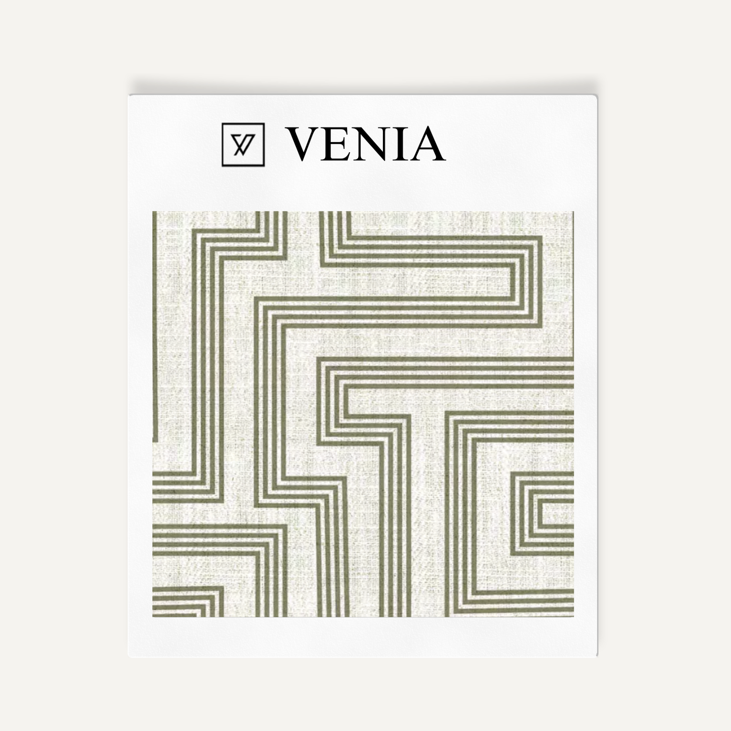 Ivory and olive deco maze III upholstery fabric swatch by Venia Home