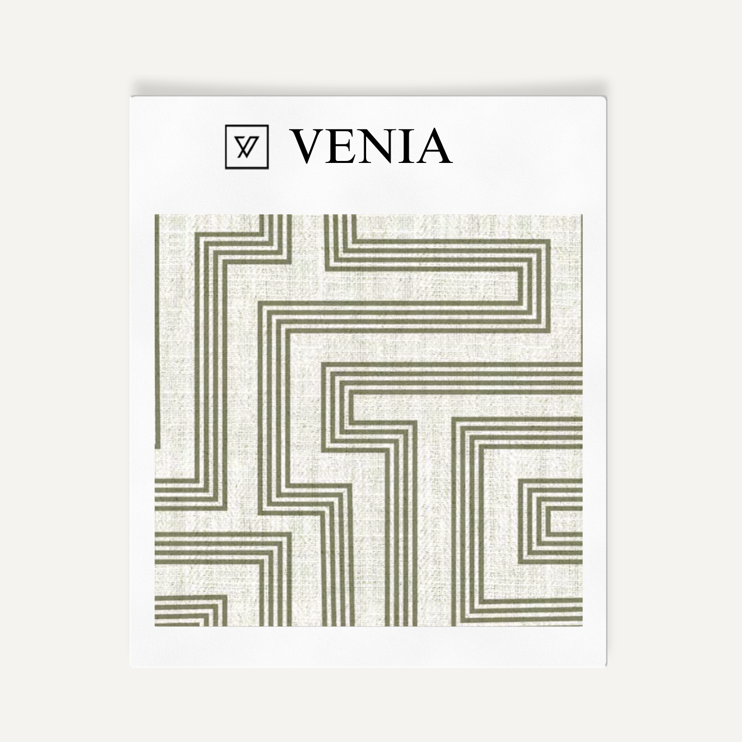 Ivory and olive deco maze III upholstery fabric swatch by Venia Home