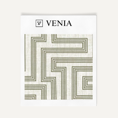 Ivory and olive deco maze III upholstery fabric swatch by Venia Home