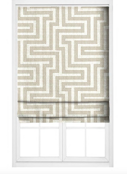 Close-up detail of ivory and sand deco maze III fabric