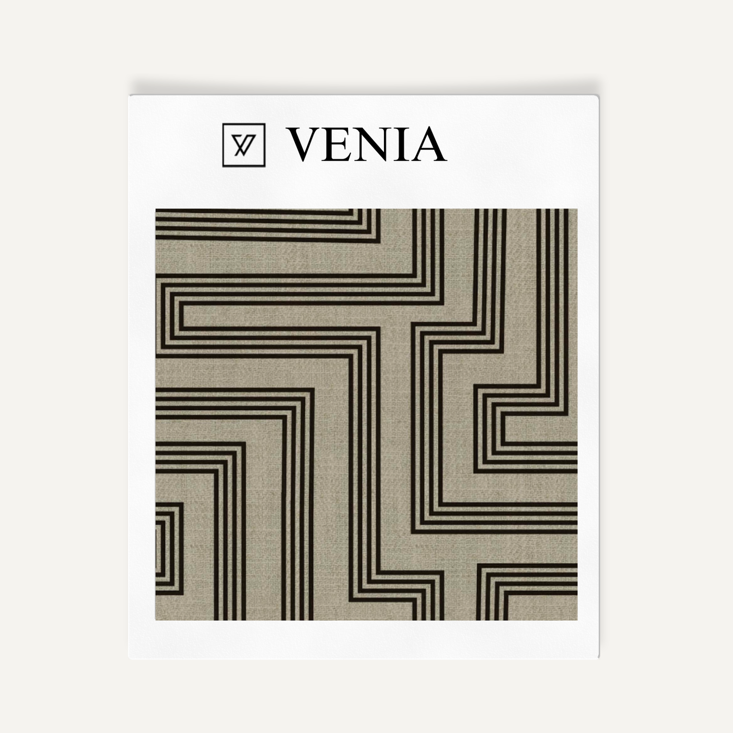 Taupe and black deco maze III upholstery fabric swatch by Venia Home