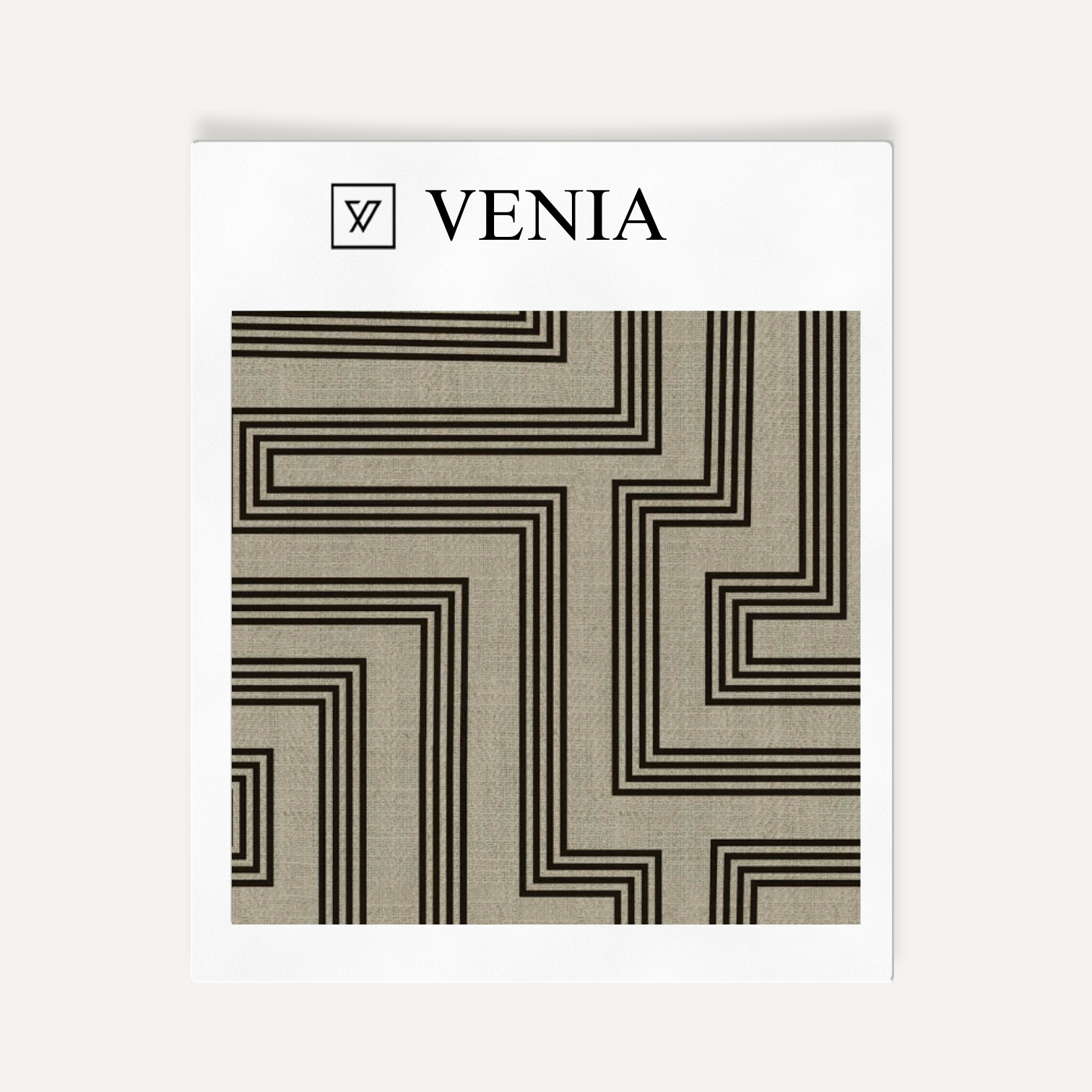 Taupe and black deco maze III upholstery fabric swatch by Venia Home