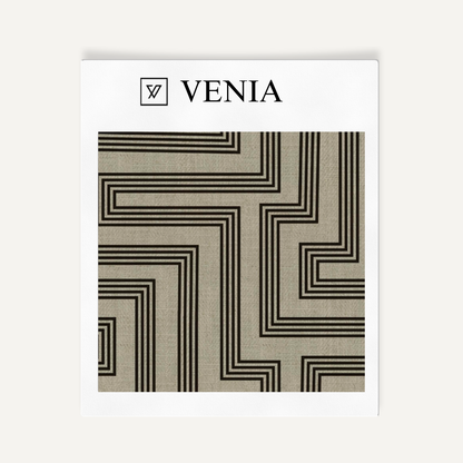 Taupe and black deco maze III upholstery fabric swatch by Venia Home