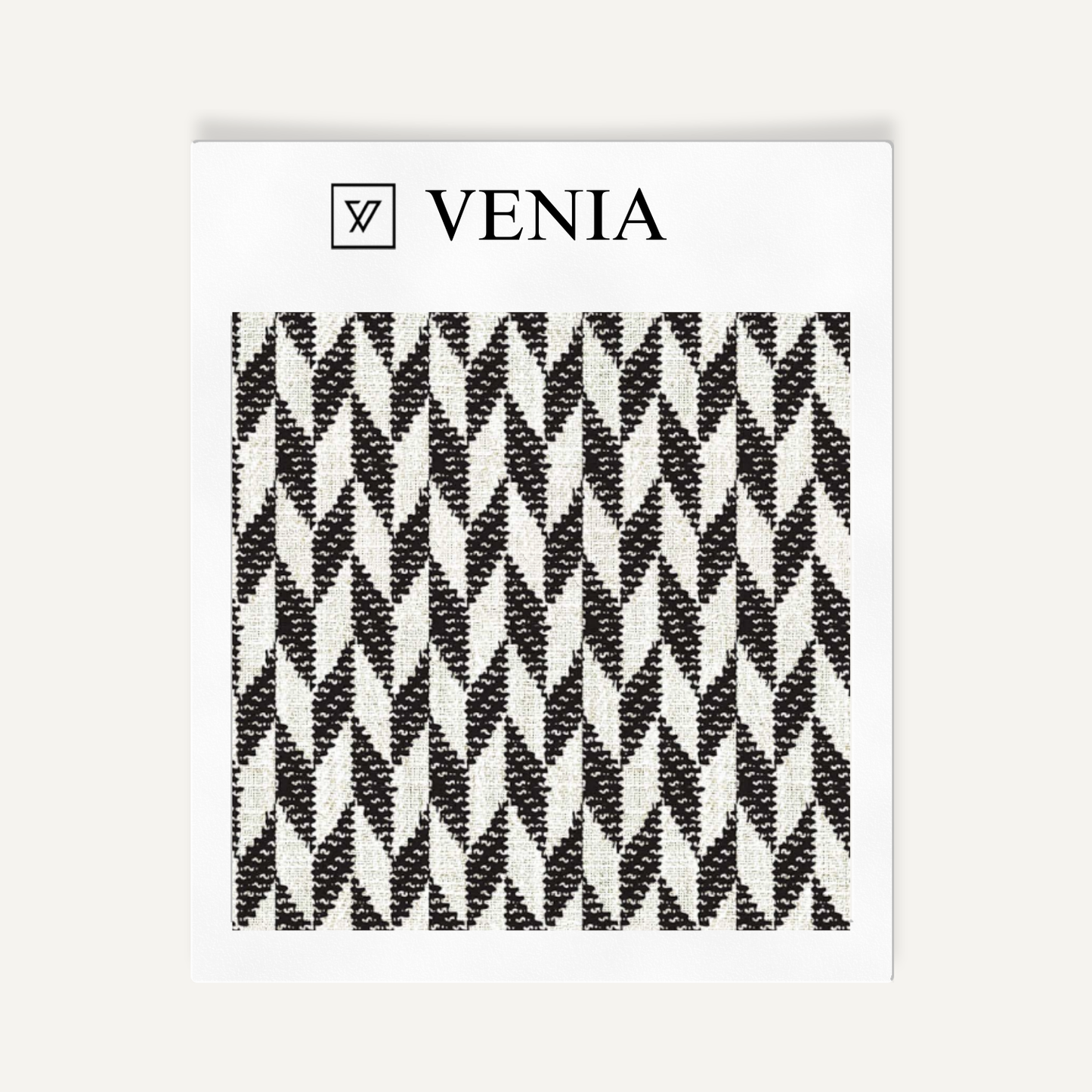 Ivory and black diamond crest upholstery fabric swatch by Venia Home