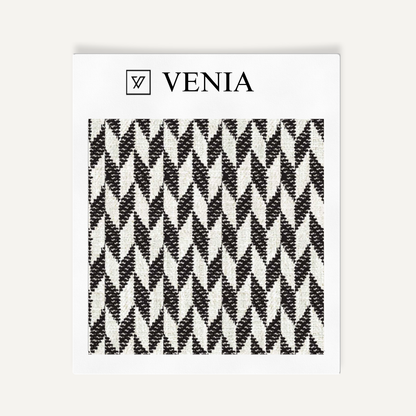 Ivory and black diamond crest upholstery fabric swatch by Venia Home