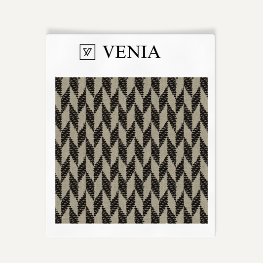 Taupe and black diamond crest upholstery fabric swatch by Venia Home