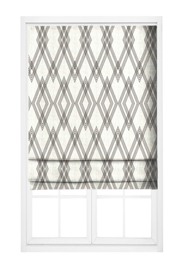 Close-up detail of ivory and black diamond weave fabric