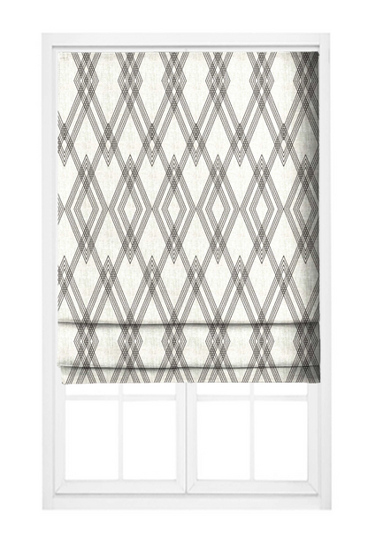 Close-up detail of ivory and black diamond weave fabric