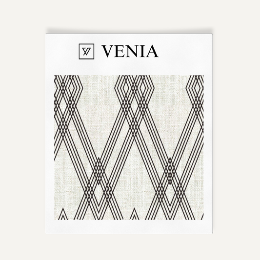 Ivory and black diamond weave upholstery fabric swatch by Venia Home