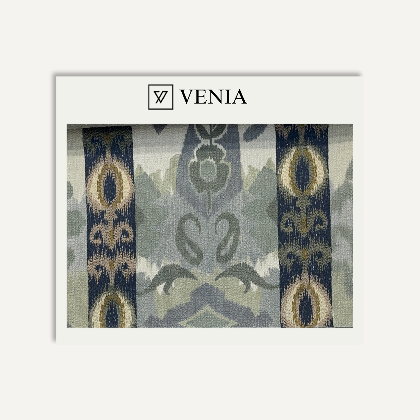 Indigo echoes of ikat upholstery fabric swatch by Venia Home