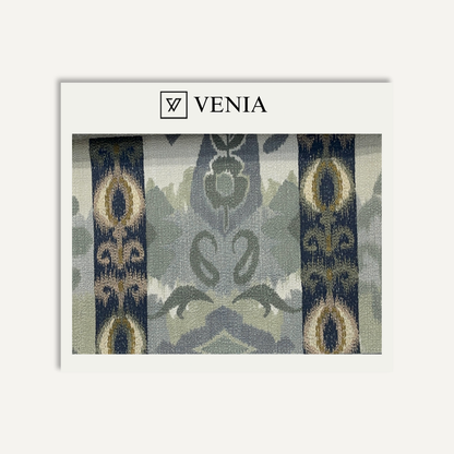 Indigo echoes of ikat upholstery fabric swatch by Venia Home