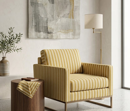 Close-up detail of yellow ochre edge stripe fabric