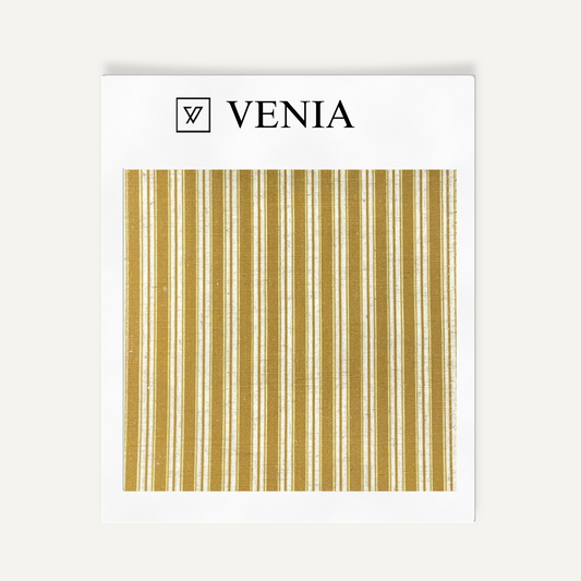 Yellow ochre edge stripe upholstery fabric swatch by Venia Home