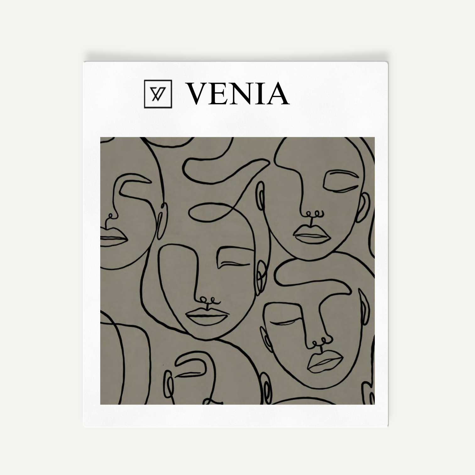 Greige face sketch velvet upholstery fabric swatch by Venia Home