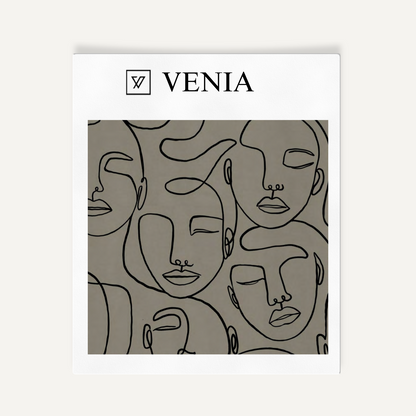 Greige face sketch velvet upholstery fabric swatch by Venia Home