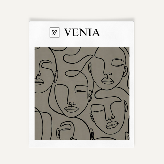 Greige face sketch velvet upholstery fabric swatch by Venia Home