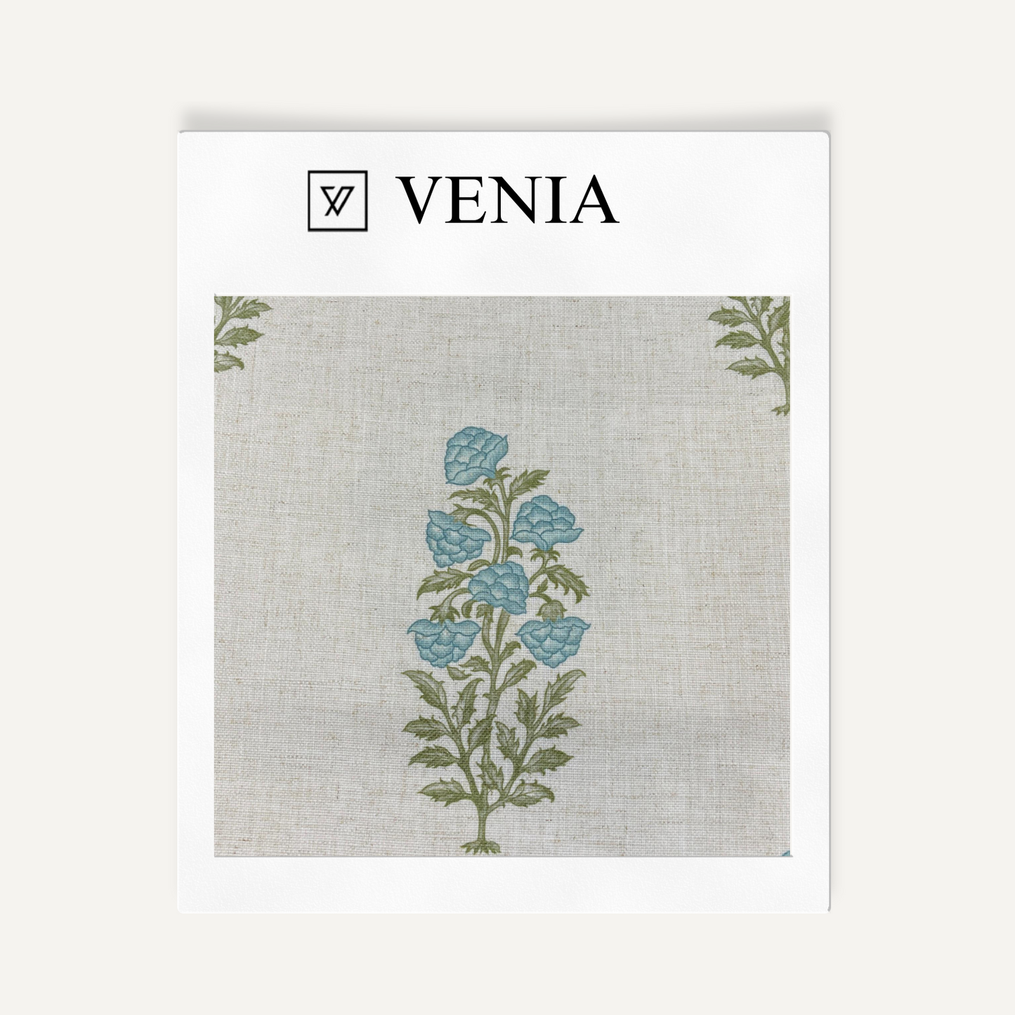 Blue flowers Floral Reverie sheer linen curtain swatch by Venia Home