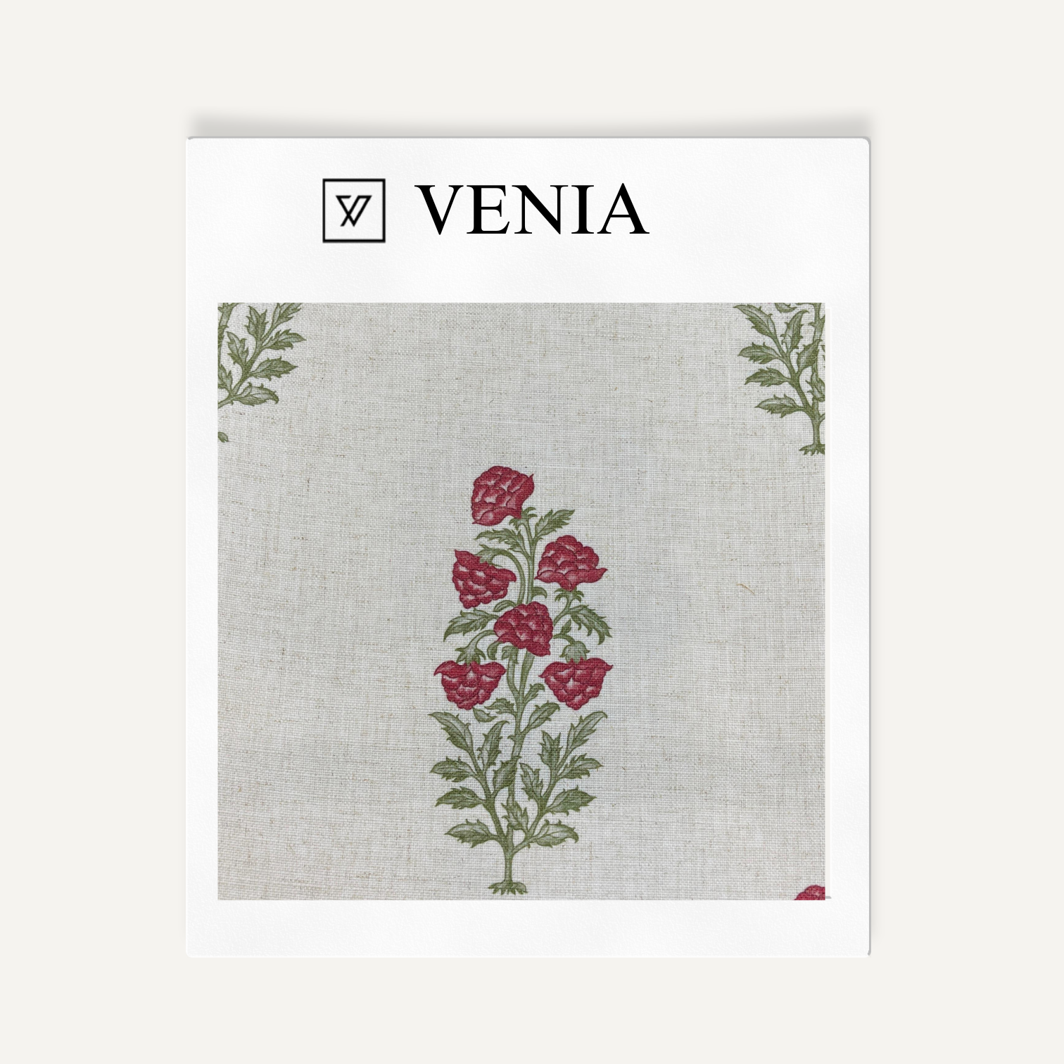 Crimson flowers Floral Reverie sheer linen curtain swatch by Venia Home