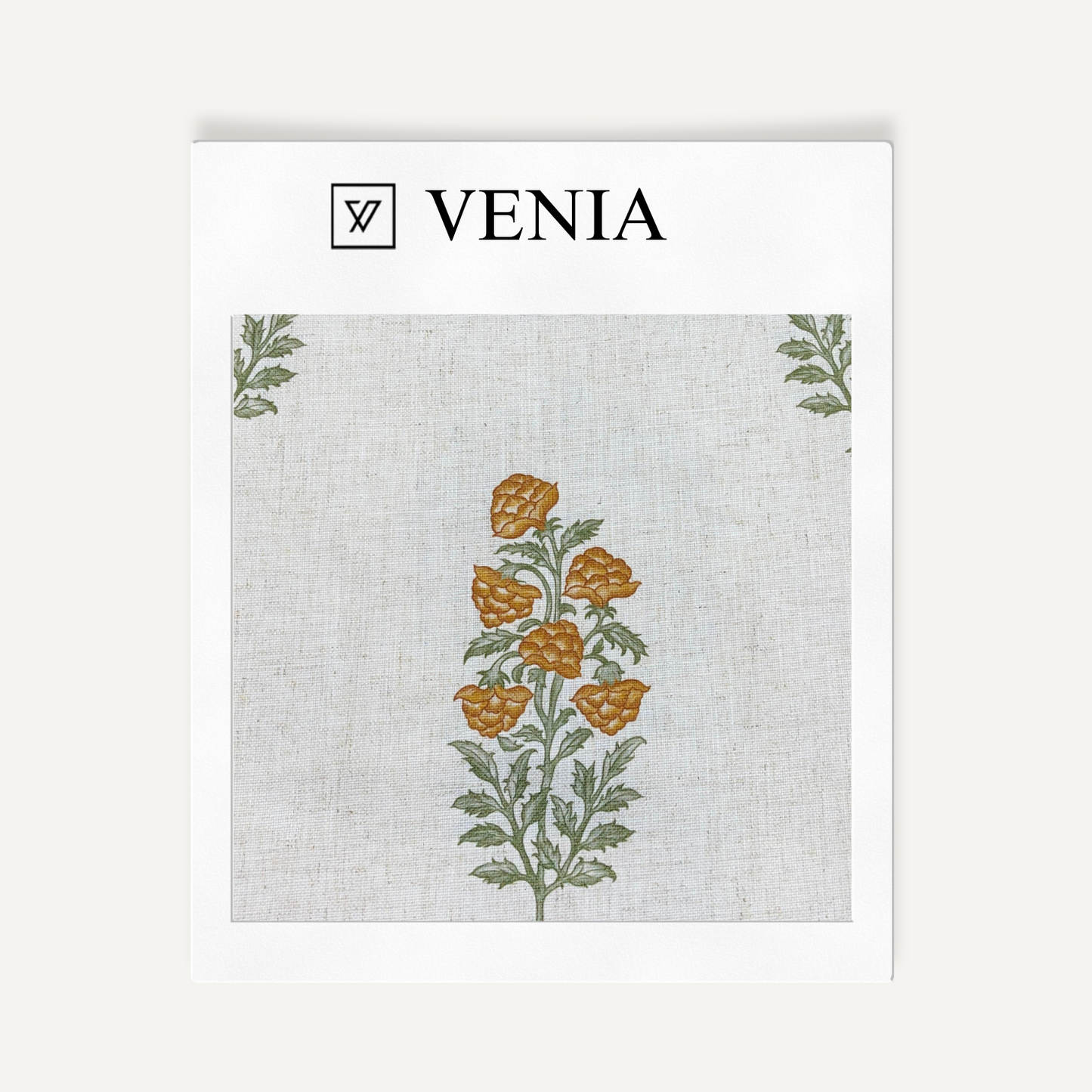 Orange flowers Floral Reverie sheer linen curtain swatch by Venia Home