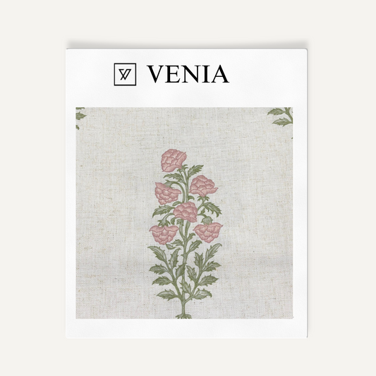 Pink flowers Floral Reverie sheer linen curtain swatch by Venia Home
