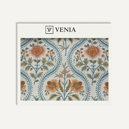 Peach floral tale upholstery fabric swatch by Venia Home