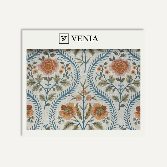 Peach floral tale upholstery fabric swatch by Venia Home