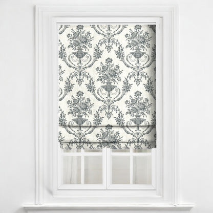 Charcoal Florentine urn fabric as blinds