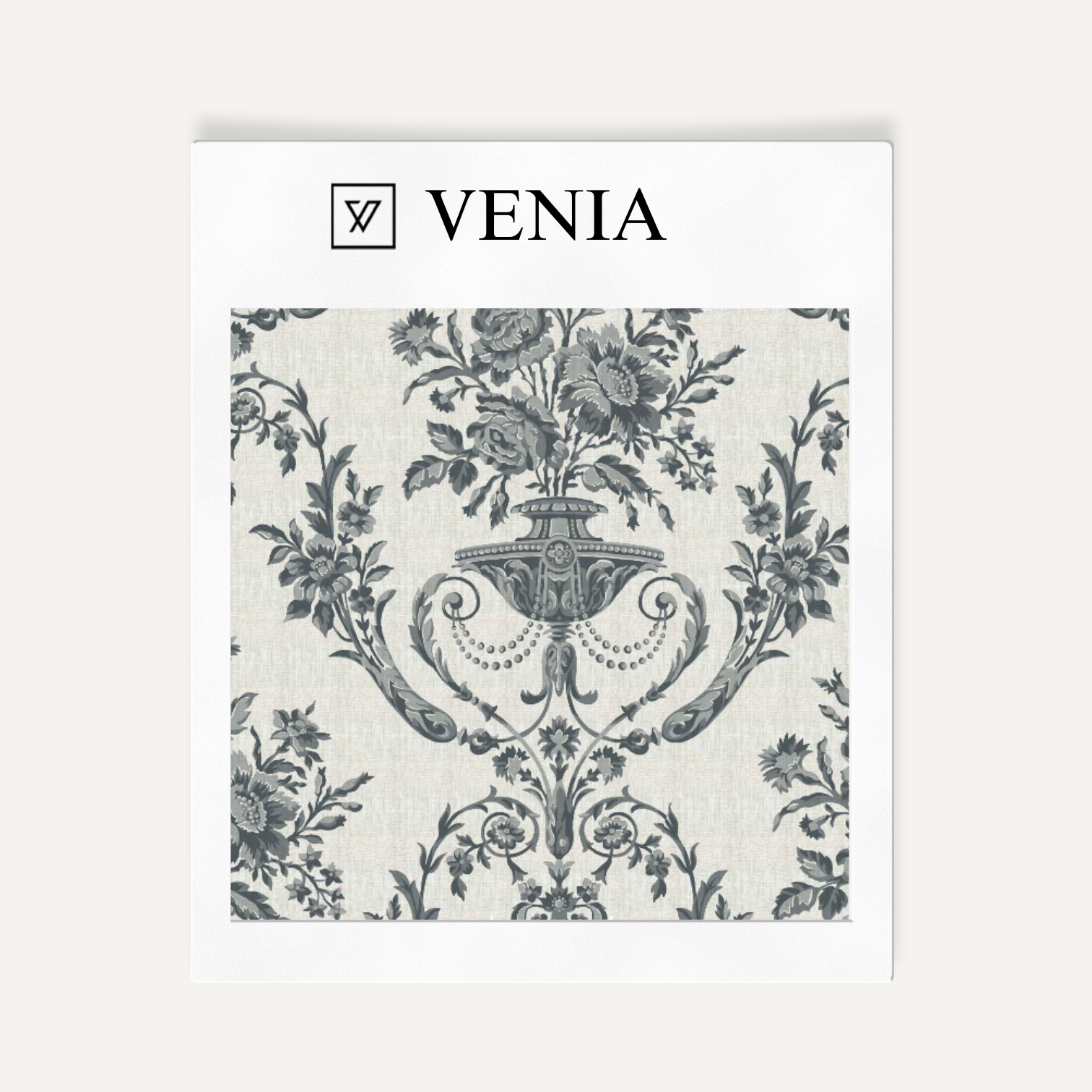 Charcoal Florentine urn upholstery fabric swatch by Venia Home