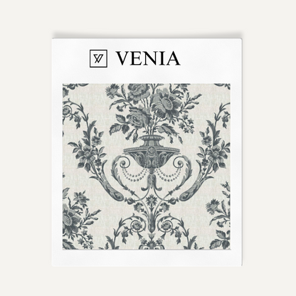 Charcoal Florentine urn upholstery fabric swatch by Venia Home