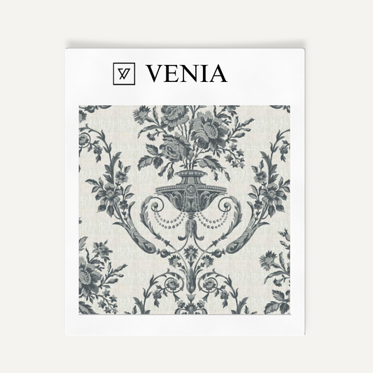 Charcoal Florentine urn upholstery fabric swatch by Venia Home