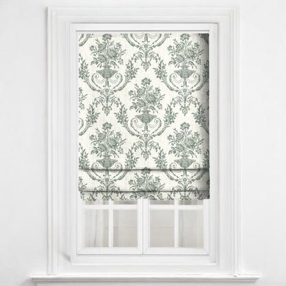 Sage green Florentine urn fabric as blinds