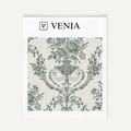 Sage green Florentine urn upholstery fabric swatch by Venia Home