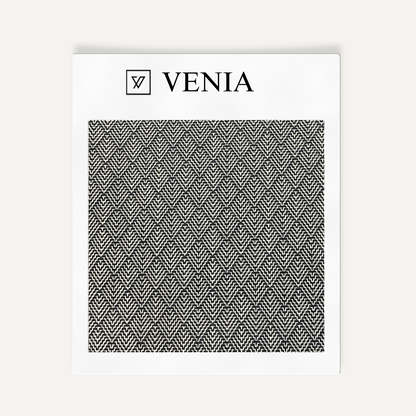 Geometric mesh black and white upholstery fabric swatch by Venia Home