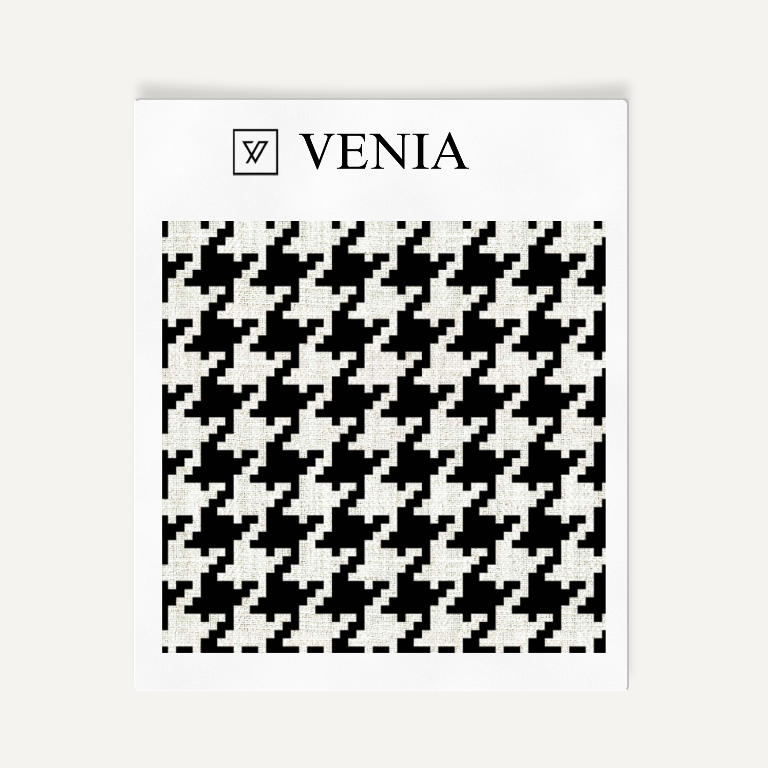 Ivory and black grand houndstooth upholstery fabric swatch by Venia Home