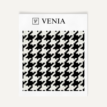 Ivory and black grand houndstooth upholstery fabric swatch by Venia Home